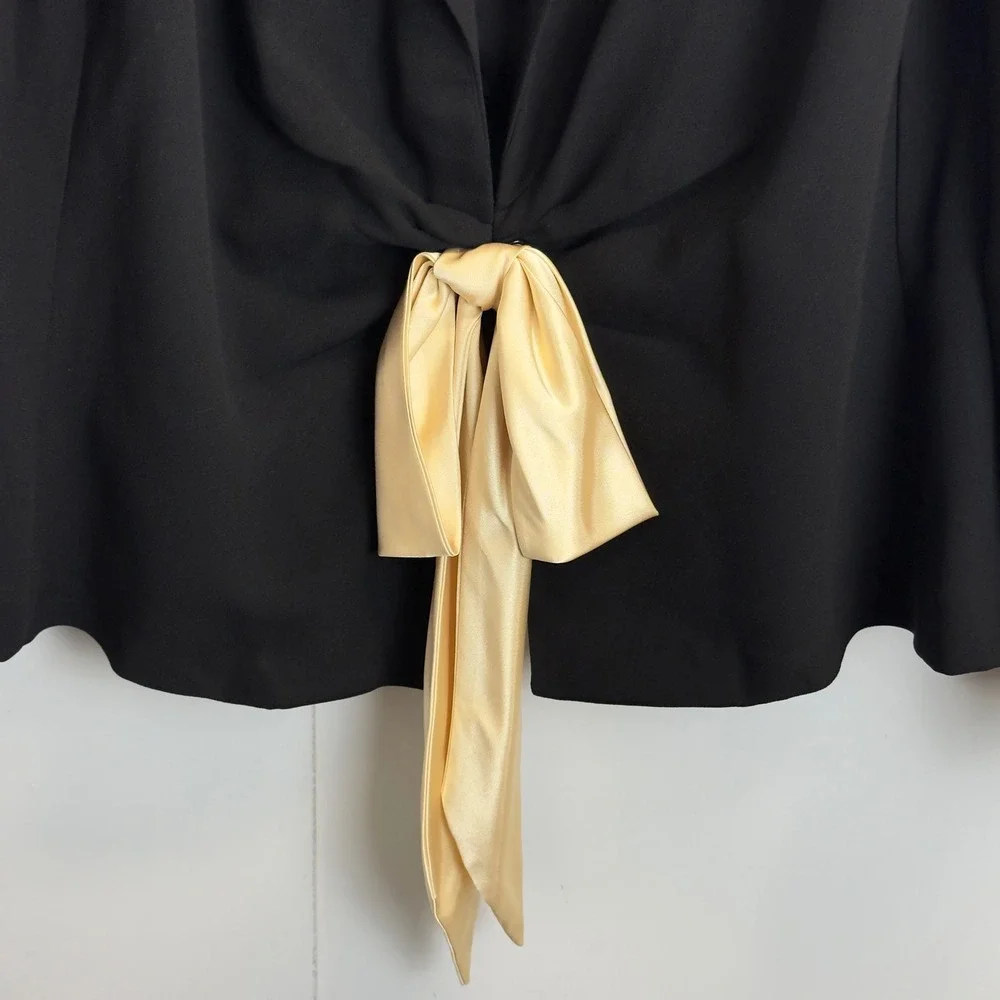 Positive Attitude 3 Piece Pant Suit Set Black Gold Blazer‎ Trousers Top Size 26W